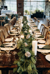 green garland with pinecones
