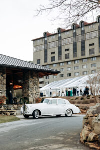 classic car wedding departure at the omni grove park inn