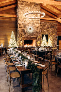 long feasting tables with Christmas trees at grove park inn